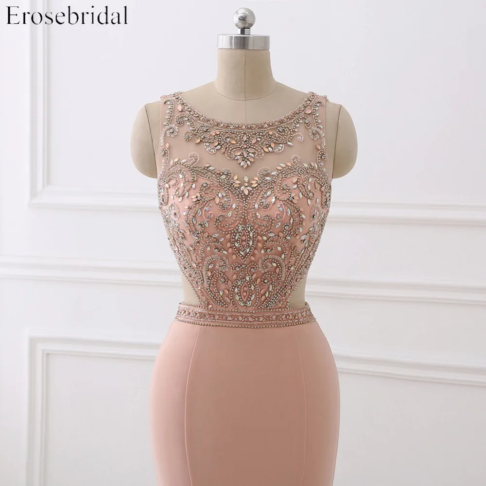 2017 Спандекс Вечернее Платье Erosebridal просто Русалка отделка бисером vestido de festa