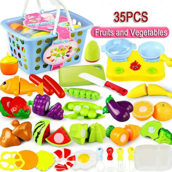 35PCS 35 шт., игрушки для резки фруктов и овощей, миниатюрная еда, ролевые игры, Детские кухонные игрушки для детей, игрушки для девочек, развивающие игры - Цвет: 35PCS