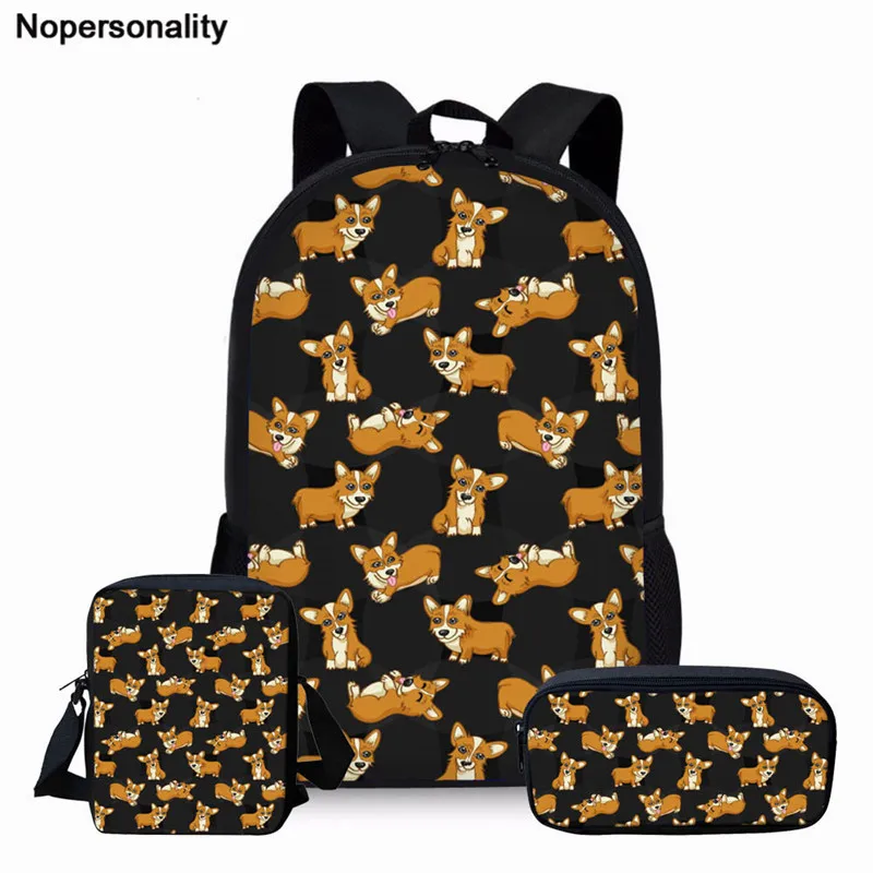 Z3880ECK Nopersonality Cute Corgi Dog School Bag Set Black Child Schoolbag for Teenager Girls Boys Junior Primary Children Kids Book Bags - Цвет: Z3880ECK
