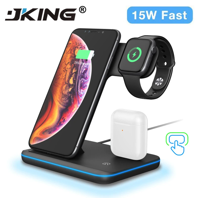 New Qi Wireless Charger For Iphone X 8 Xiaomi Samsung Quick Charge 3.0 Fast Charger Dock Station For Apple Airpods Watch 4 3 2 1