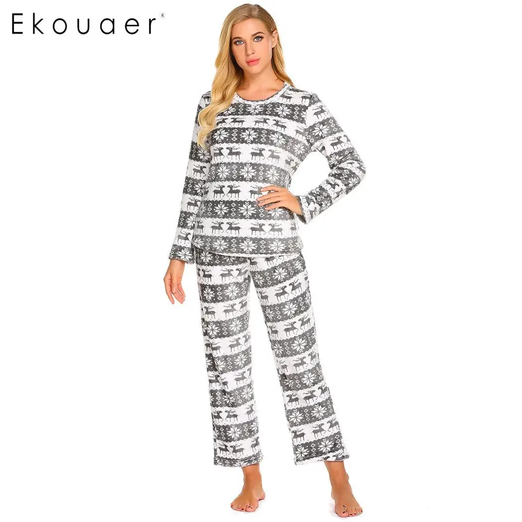 Ekouaer/осенне зимние женские пижамные комплекты пижамы с длинными рукавами и
