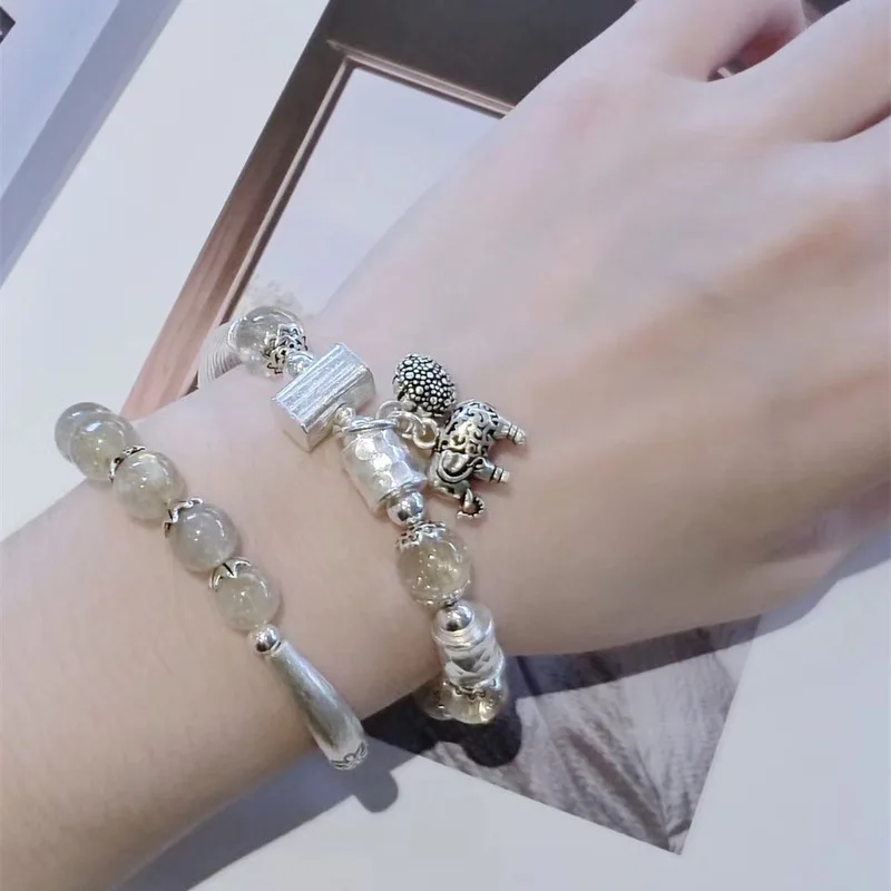 

s925 sterling silver baby elephant animal fashion gemstone bead bracelet