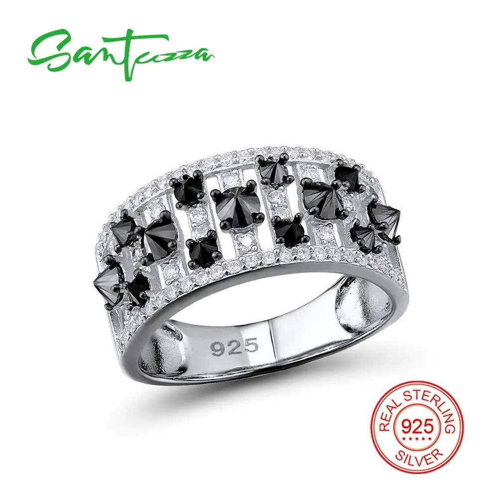 Женское серебряное кольцо SANTUZZA из серебра 925 пробы с черной шпинелью и фианитом
