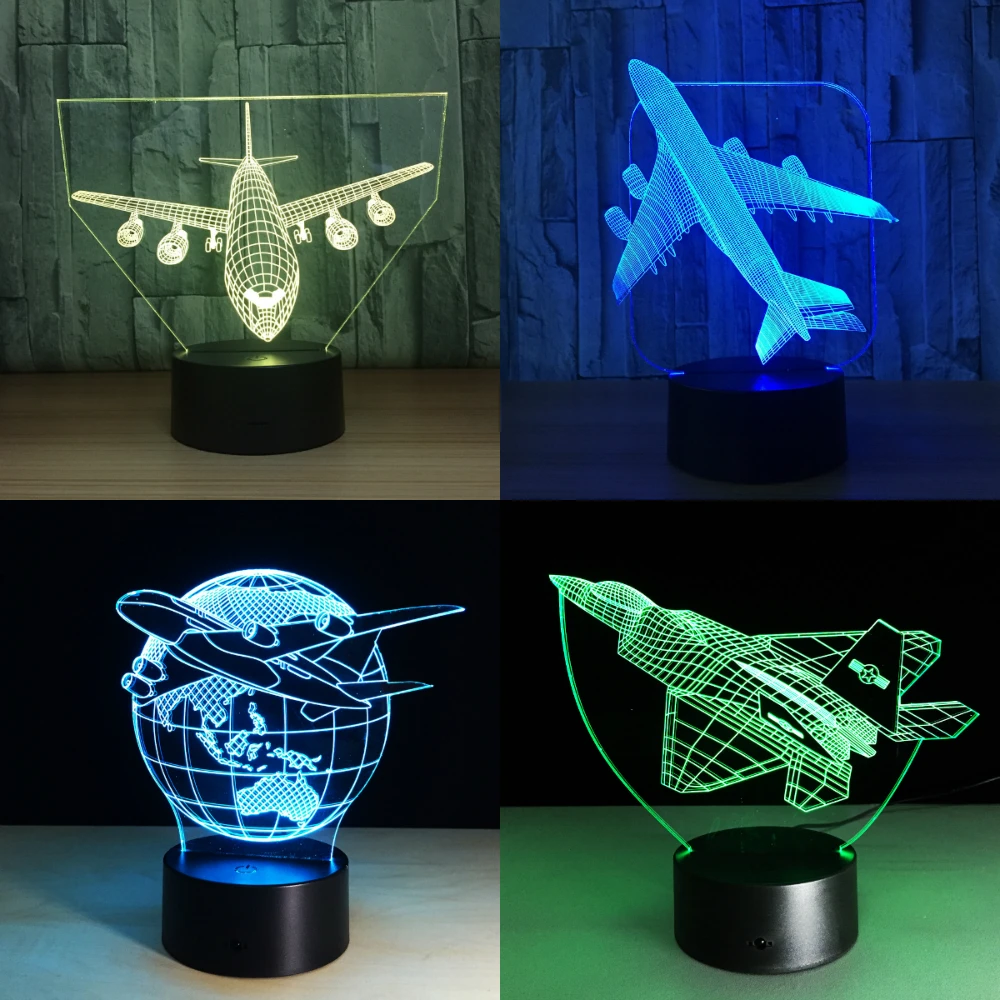 3D настольная лампа в виде самолета светодиодная цветная Ночная собаки детский