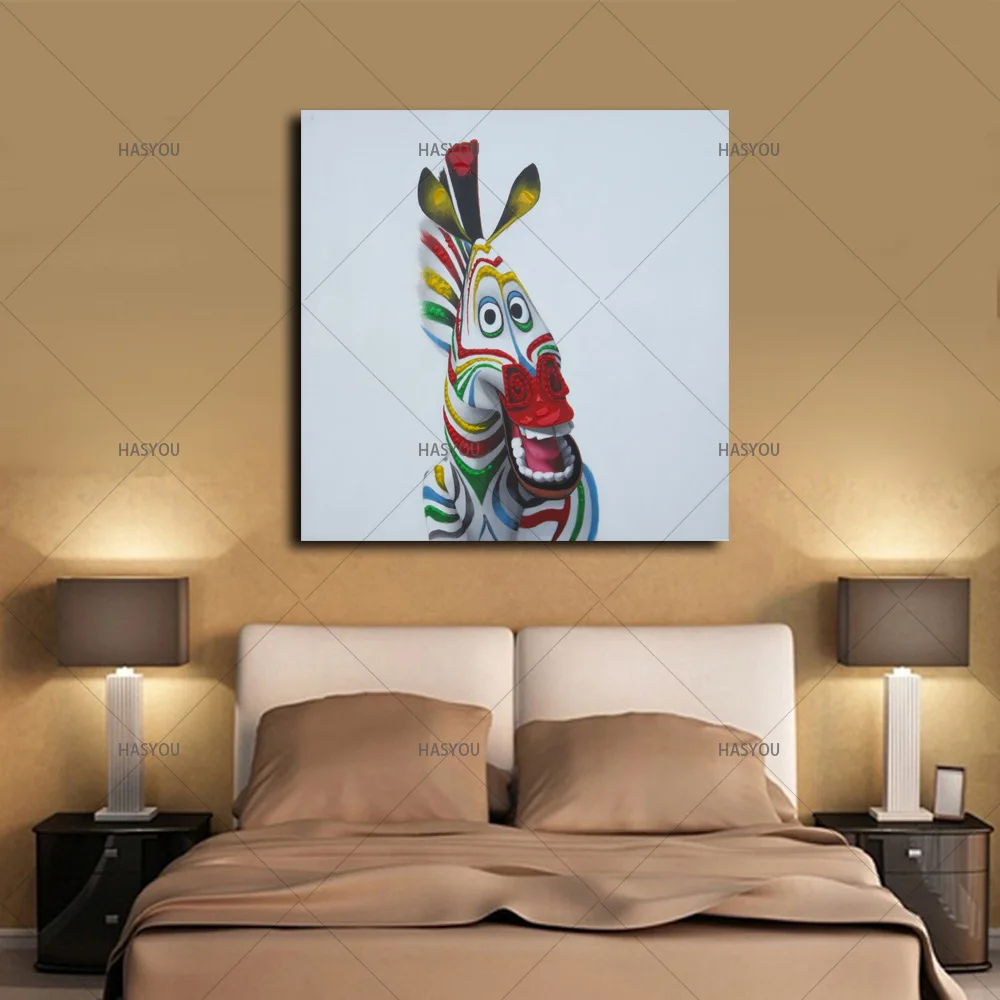 Best ручной работы, оригинальные красочные Улыбающееся Zebra Square Размеры Домашний Декор холст расписанную иллюстрации для Гостиная детской комнаты