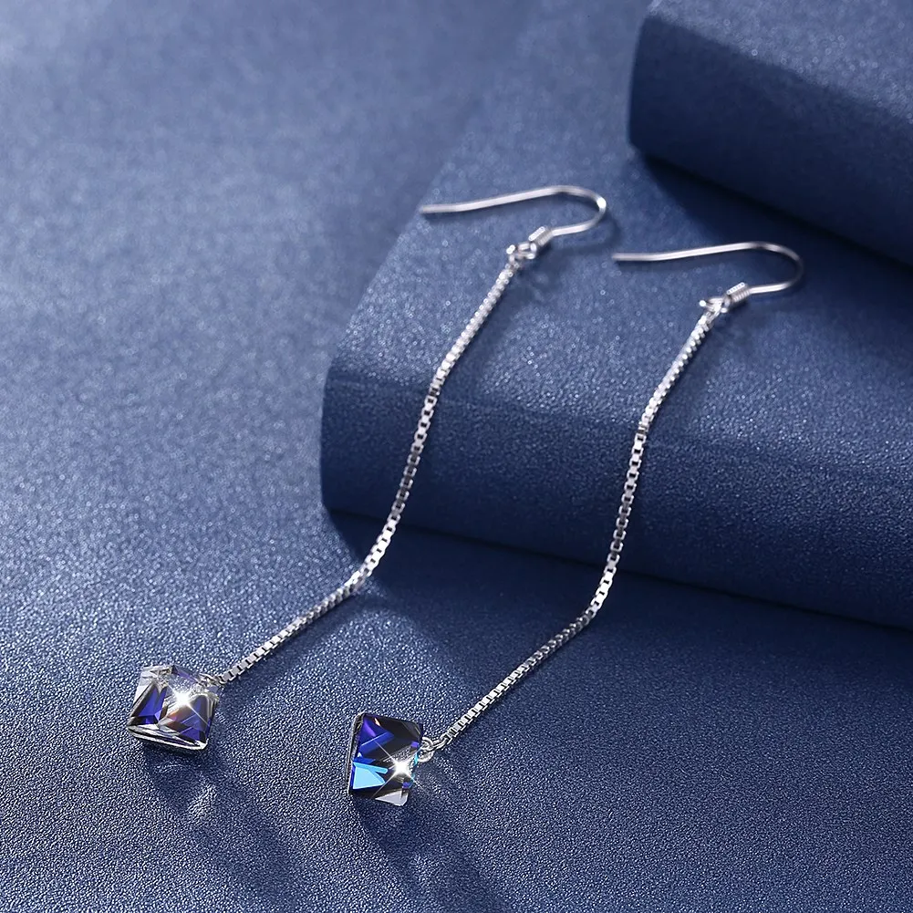 LEKANI Кристалл из элементов Swarovski ромб синий кристалл кулон длинные серьги для