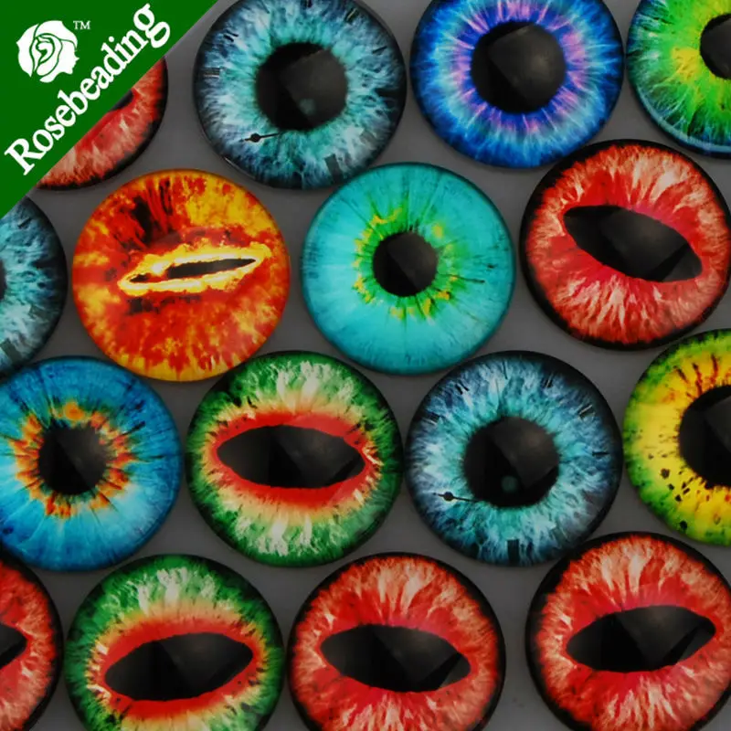 Круглые стеклянные кабошоны с изображением дракона 30 мм и смешанным глазом