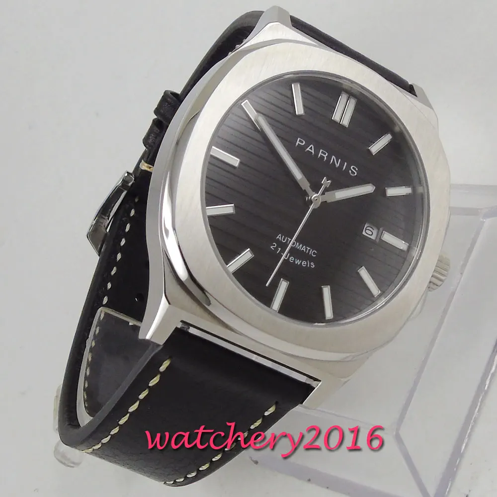 Stainless Case Новое поступление 44 мм PARNIS синий циферблат индикатор Даты стальной чехол светящийся сапфир люксовый бренд Miyota автоматический механизм мужские часы - Цвет: Stainless Case