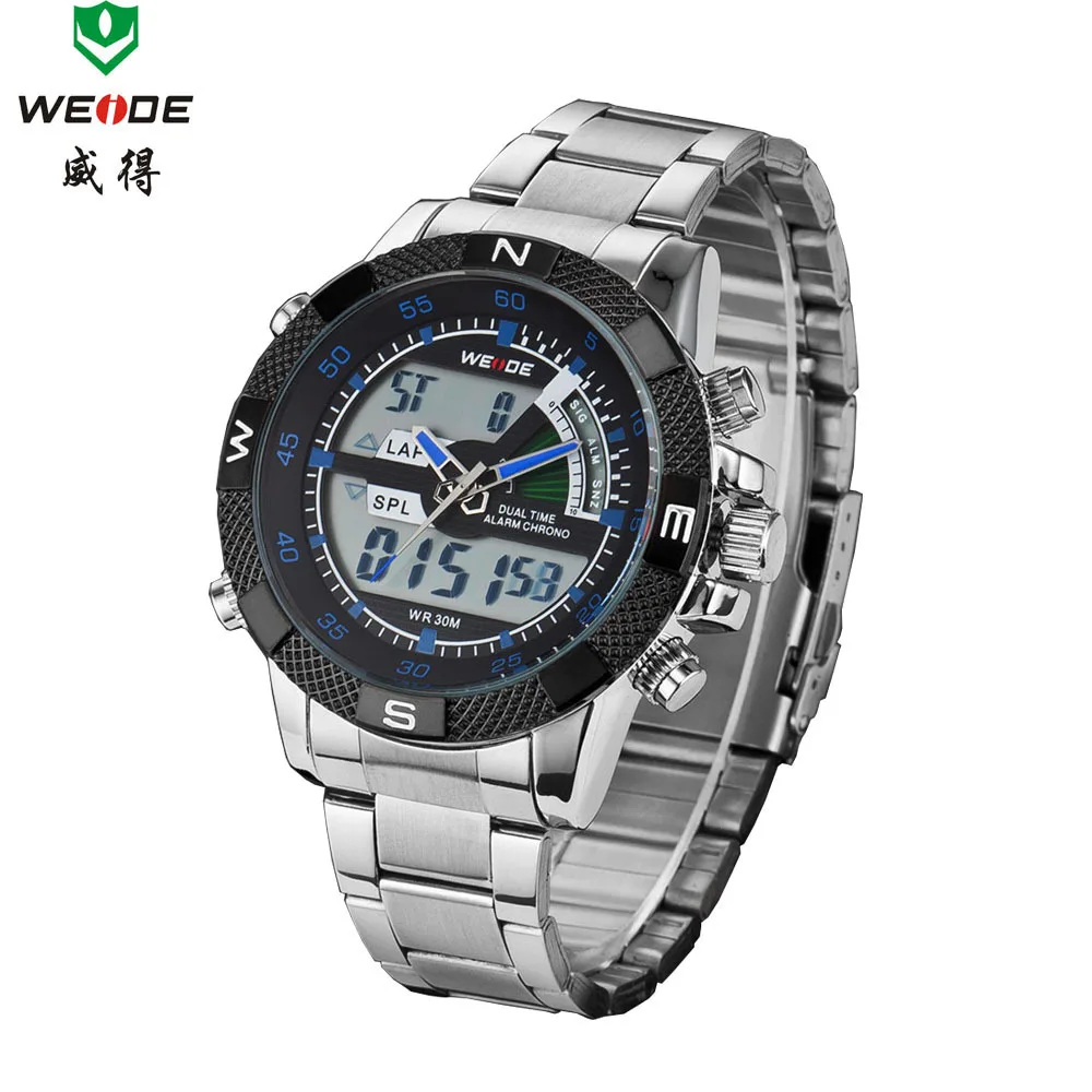 2015 WIEDE Mens Big Screen LCD Backlight Dual Time Date Alarm Stop Analog Digit Multi Function Sports Diver Watch Free Shipping | Наручные