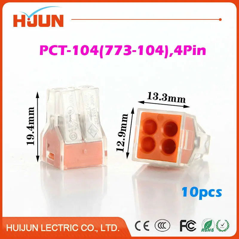 

10pcs/lot PCT-104 (773-104) 4 Pin Conductor Wire Connector Universal Junction Terminal Push Reuseable Cable Conductor