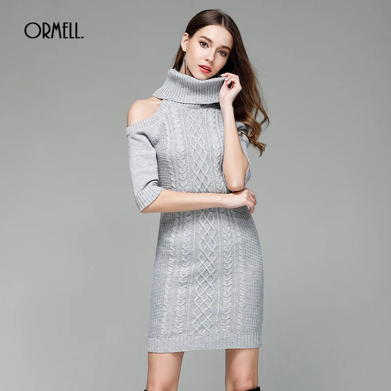 Женское трикотажное платье ORMELL осенне зимнее с высоким воротом и коротким