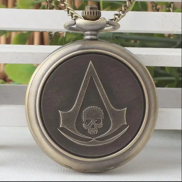 

Винтажный Бронзовый антиквариат креативная личность скелет узор Модные кварцевые мужские и студенческие карманные часы на цепочке