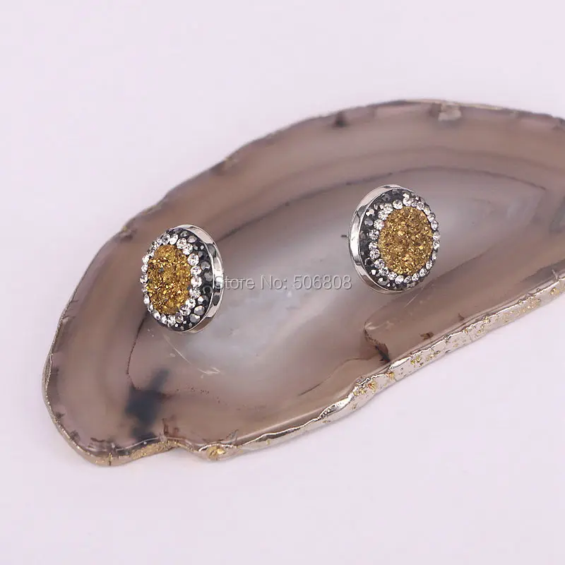 10 пар серьги-гвоздики с натуральным титановым кварцевым камнем 16 мм круглые