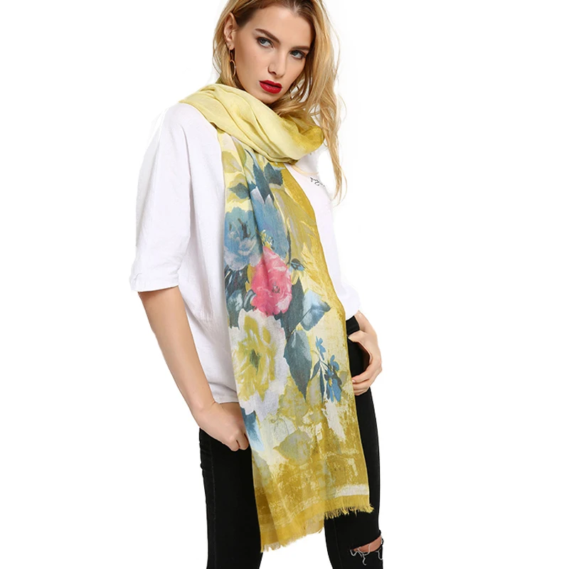 Женские Длинные хлопковые шарфы FS Foulard шарф большого размера с цветочным принтом