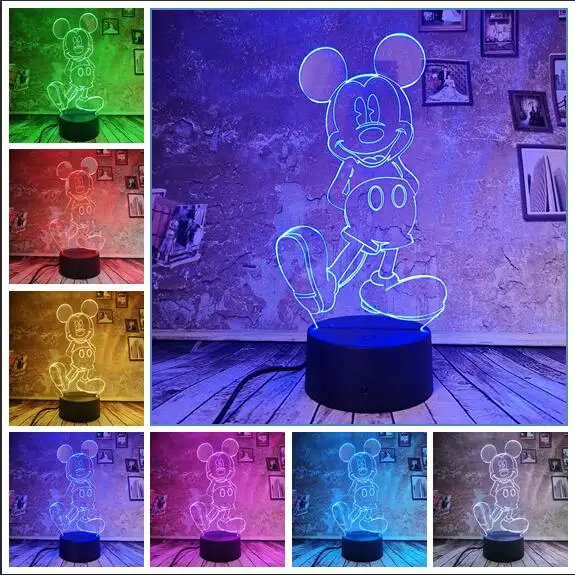 Mickey1 Дропшиппинг Веселый Микки Маус лампа 3D ночные огни 7 Авто Цвет плавный переход светодиодный USB девочки ребенок игрушки стол Рождественский Декор подарки - Испускаемый цвет: Mickey1