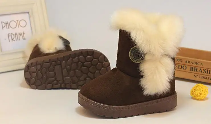 

2020 Hard Sole 4 Color Winter Children Snow Boots Warm Thick Plush Kids Boots Suede leather with Fur Girls Boys Cotton Shoes