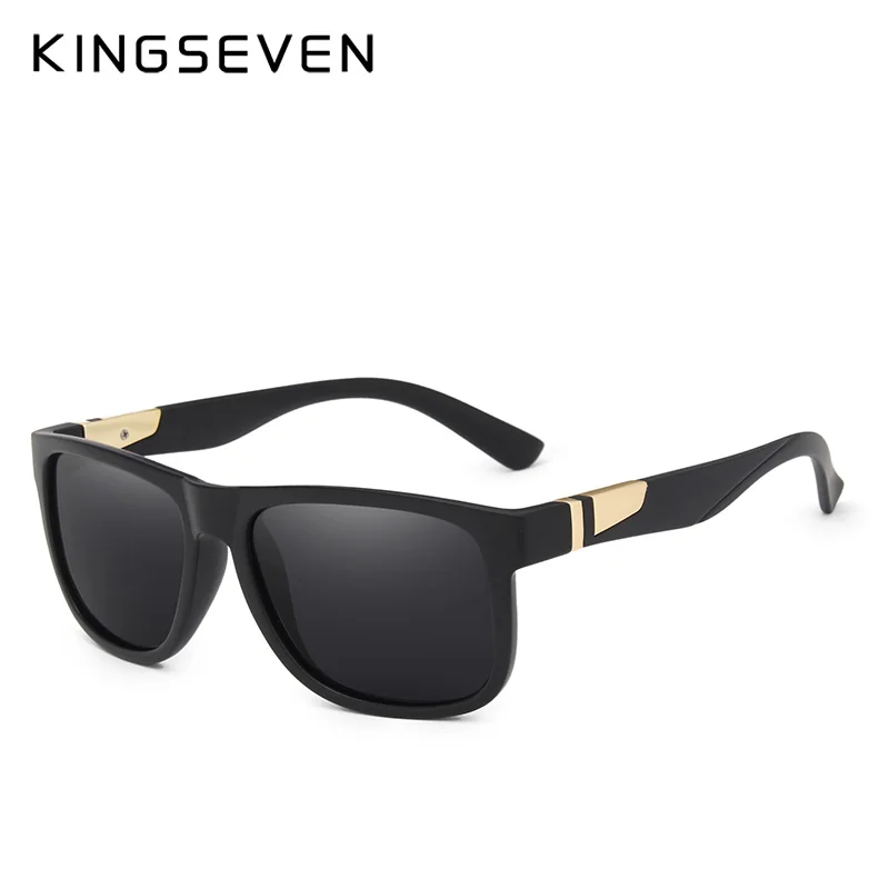KINGSEVEN, фирменный дизайн, мужские поляризованные солнцезащитные очки, Ретро стиль, квадратный стиль, Классические мужские солнцезащитные очки, Ретро стиль, Gafas UV400 - Цвет линз: MATTE BLACK