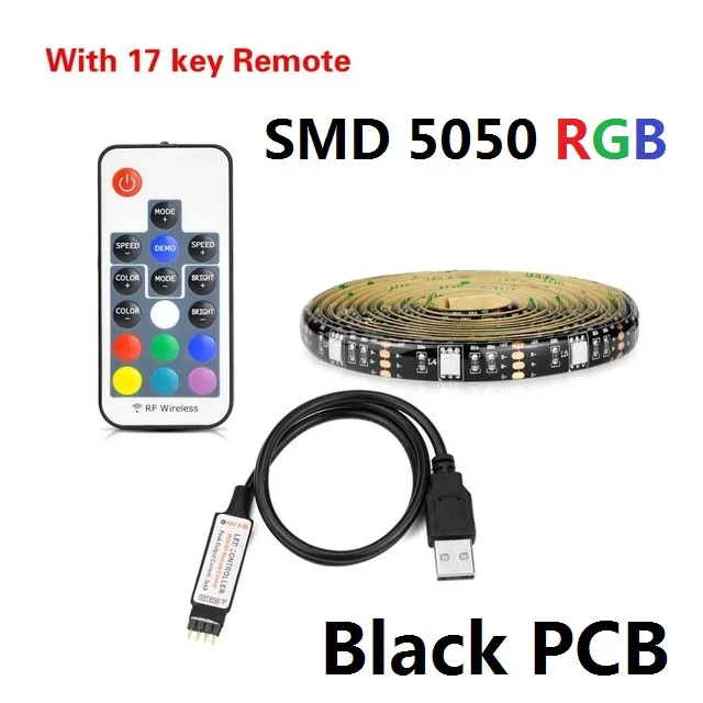 17key 5050 RGB 1 м 2 м 3 м 4 м 5 м светодиодный ТВ-светильник 5 в USB питание RGB неоновая подсветка светодиодный светильник для ТВ HD ТВ фон RGB/белый/теплый белый светильник ing - Испускаемый цвет: 17key 5050 RGB