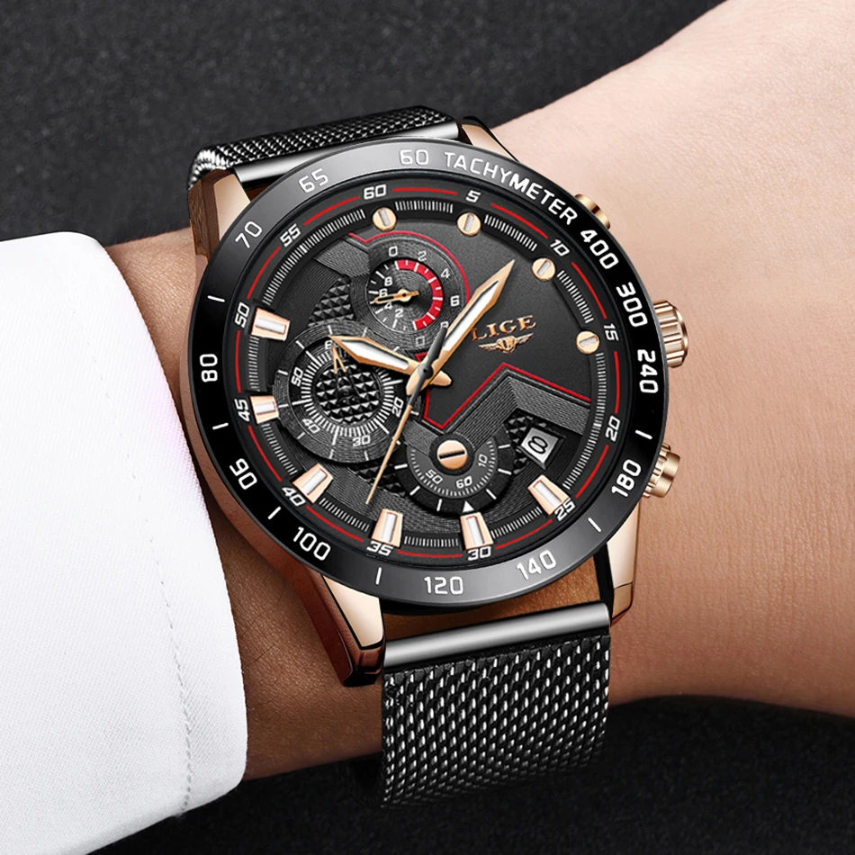 

2019 LIGE NEW Luxury Brand Men Military Sport Watches Men's Quartz Clock Mesh Belt Waterproof Date Wristwatch Reloj Hombre gift