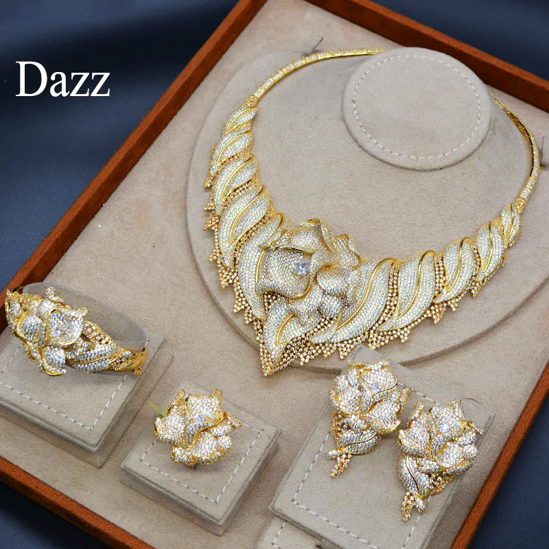 Dazz роскошные большие цветы нигерийский Свадебный ювелирный набор невесты
