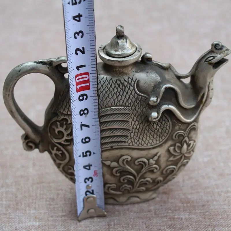 

CHINA Collectible Decorated Old Handwork Tibet Silver Carved Phoenix Tea Pot