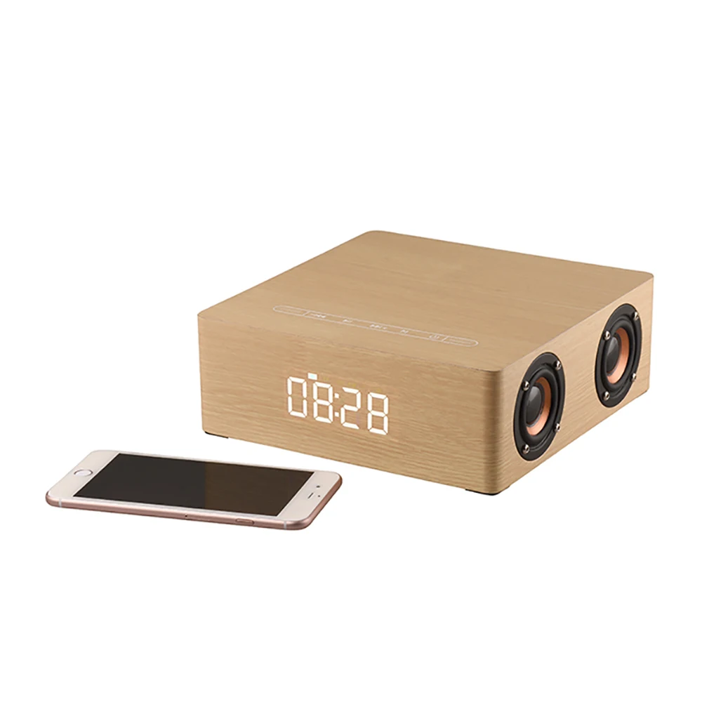Mrosaa портативный деревянный bluetooth динамик цифровой будильник 12 Вт 4 динамика