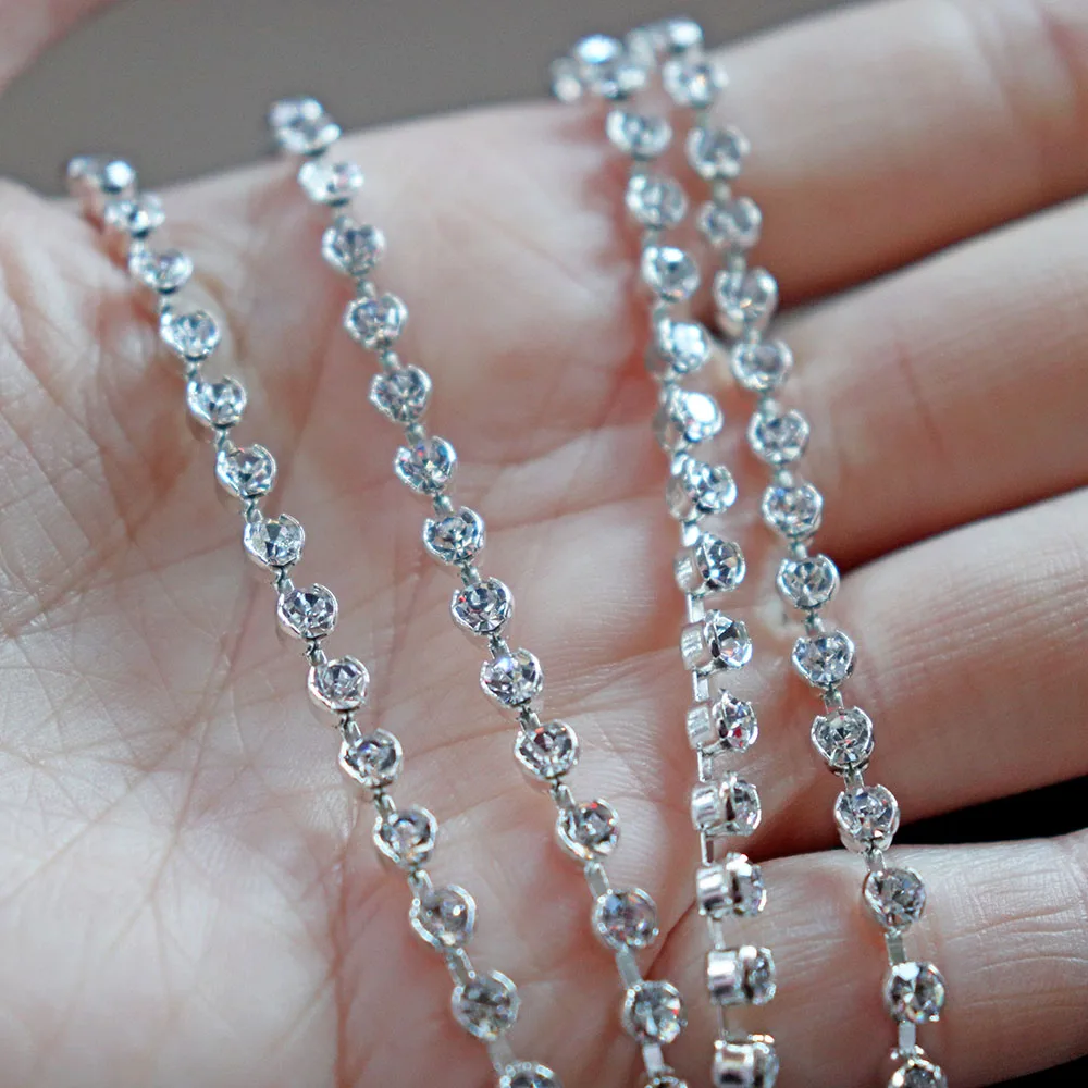 SS16 SS18 4 мм 4.5 со стразами Сеть DIY пришить Silver База плотность отделка кристалл Цепи