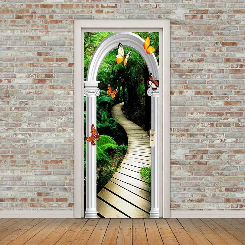 3D красивый пейзаж двери Стикеры для гостиной спальни DIY ПВХ самоклеющиеся обои
