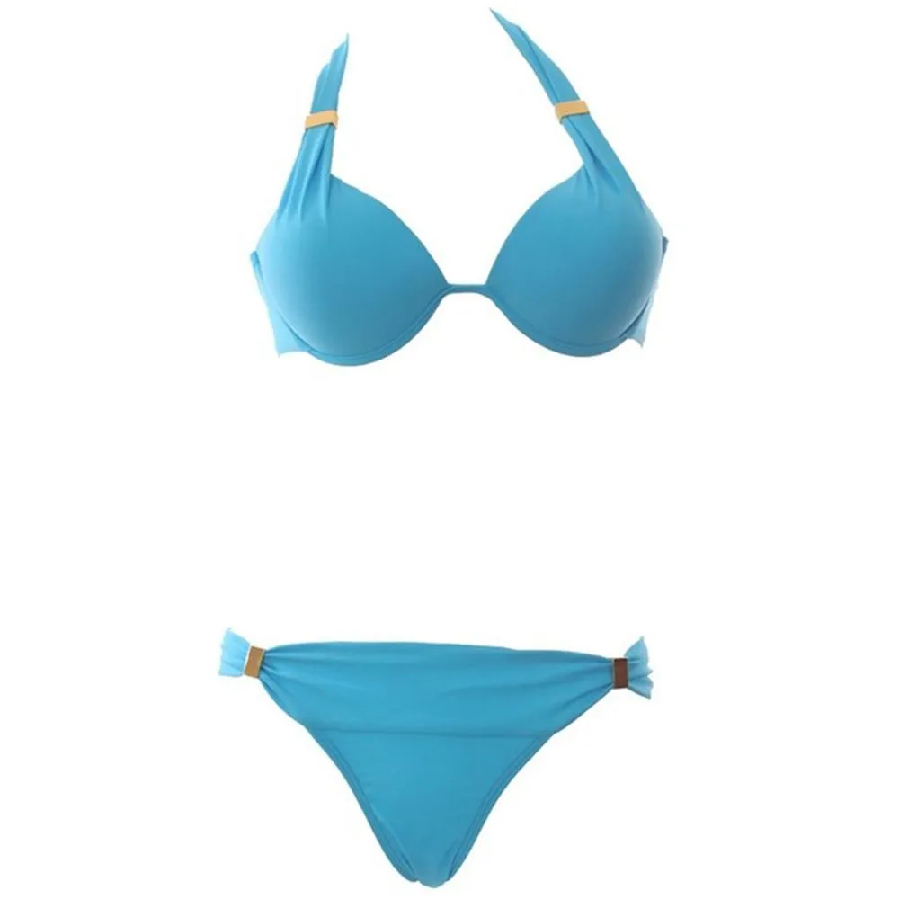 2018 New Sexy Push up Blue Orange Brazilian Tassel Bikini set Padded Women Halter Swimwear Big size Female Bathing suit |