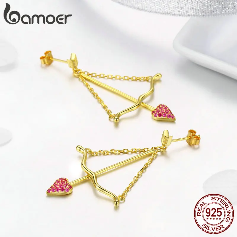 Женские серьги капельки BAMOER из натуральной 925 пробы и серебра с стрелой розовым
