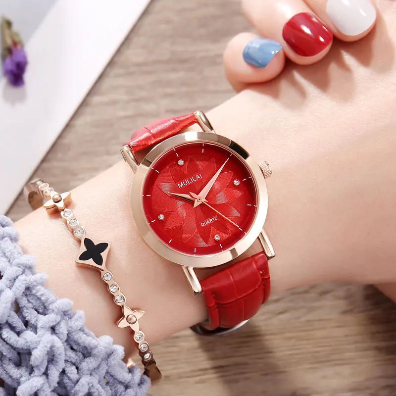 7635 Red Розовое золото dw стильные женские часы модные дамские Брендовые женские кварцевые наручные часы женские наручные часы с кожаным ремешком Relogio feminino - Цвет: 7635 Red