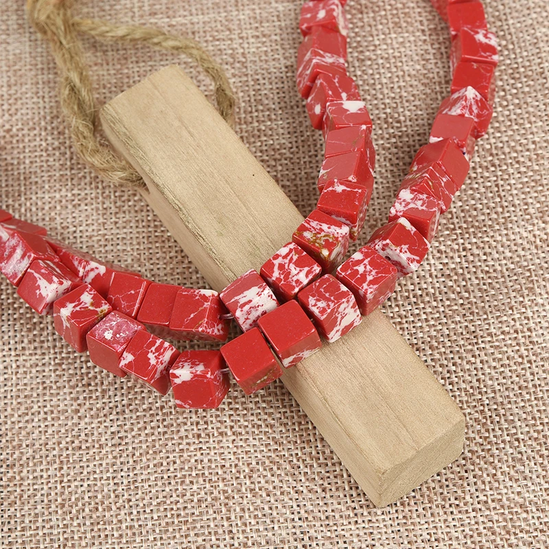 Красный полудрагоценный бисер 8*8*8 мм Императорский камень DIY цепочка Ювелирные