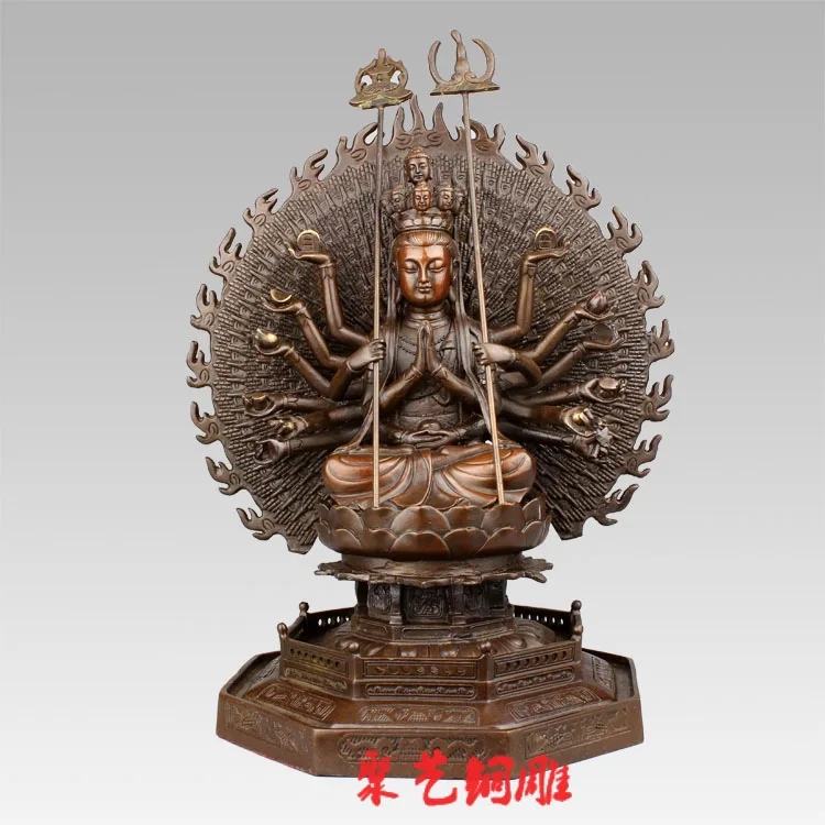 

Exquisite Kindness Chinese Antique Brass Thousand-hand Bodhisattva Statue Free Shipping