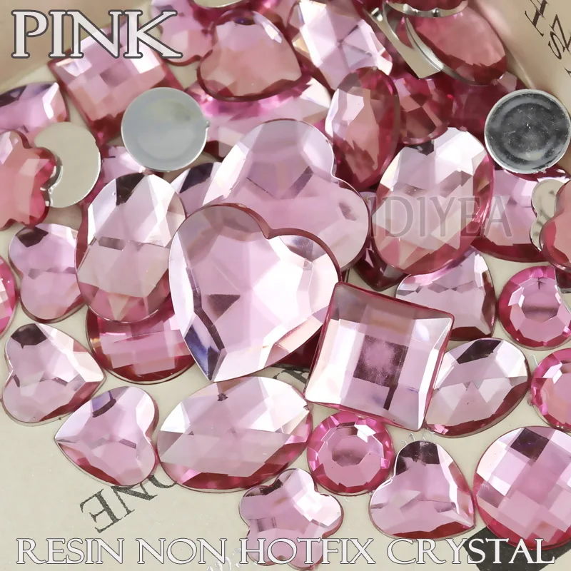 100 шт./лот различные размеры формы Розовые большие стразы квадратные сердца
