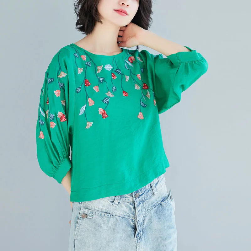 Женская одежда хлопковые льняные Топы 2021 новый стиль этническая вышивка