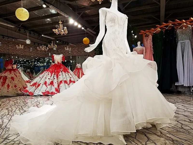 LS39458 luxury mermaid wedding dress 2018 v-neck cap sleeve lace up illusion fashion back for with long train | Свадьбы и торжества