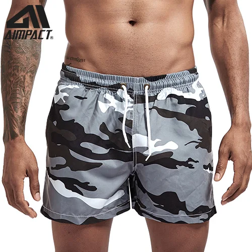 CamouflageGray Aimpact мужские тонкие быстросохнущие пляжные шорты, летние пляжные плавки для серфинга, гибридные спортивные шорты для мужчин AM2166 - Цвет: CamouflageGray