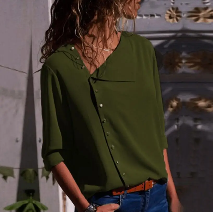 2018 Summer Button Irregular Blouse women Fashion Long Sleeve Oblique collar Shirt Female Elegant autumn Casual office Tops |
