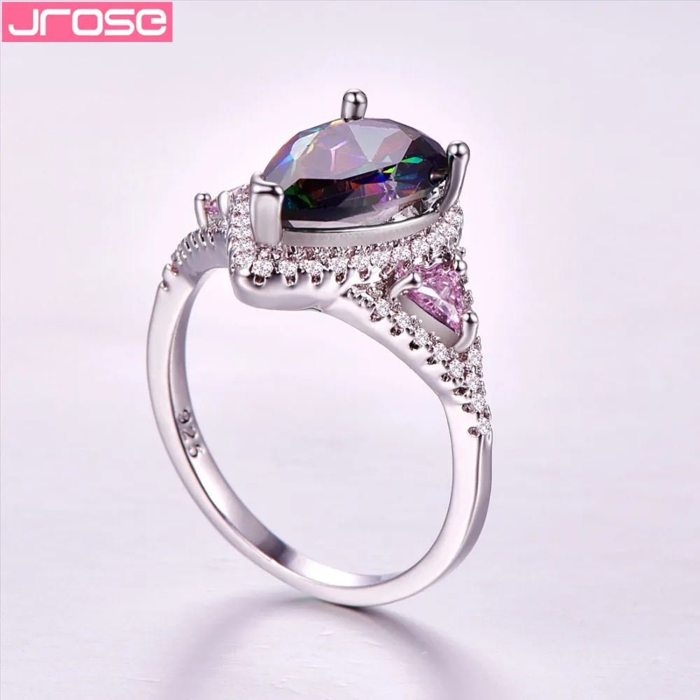 JROSE оптовая продажа стильное модное Радужное розовое белое серебряное кольцо с