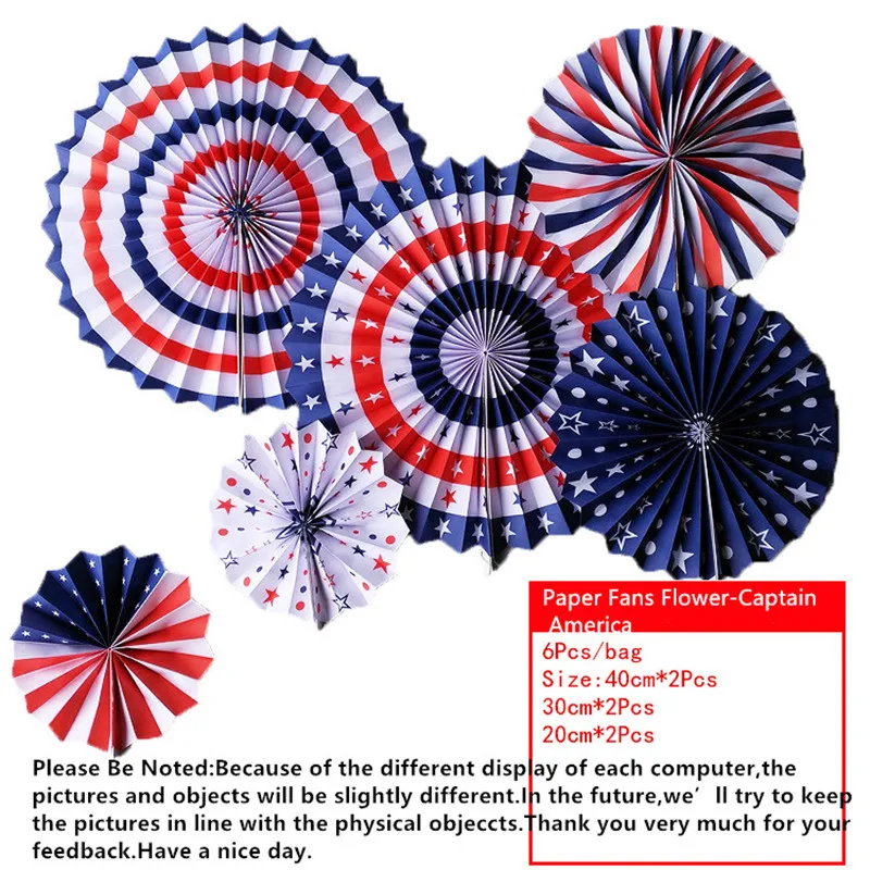 

6pcs/lot Flag of the United State Paper Fans For Wedding Tissue Paper Fans Flowers Party Holiday Supplies Wedding Favors