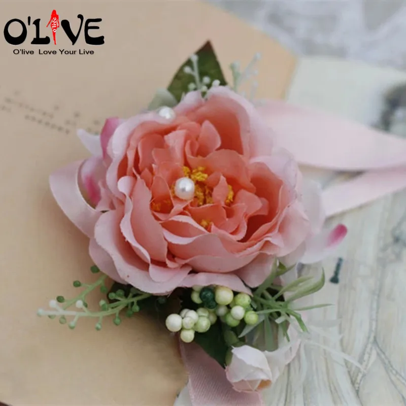 Wedding Brides Wrist Corsage Artificial Flowers Silk Roses Bridesmaids Boutonniere Decorative Fake Stamen Prom | Дом и сад