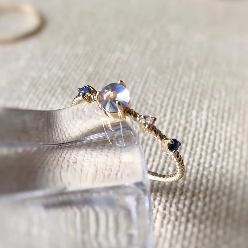 Женское кольцо с лунным камнем Aazuo 18 K желтое золото тонкая цепь любви | Украшения