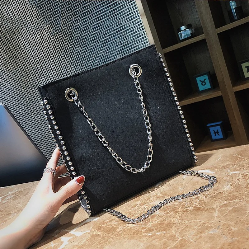 AUAU-Bag, женская сумка через плечо, большая кожаная повседневная модная женская сумка с заклепками, вместительные сумки