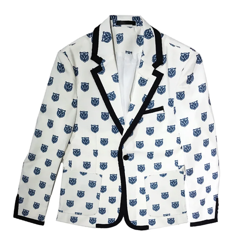 Мужской костюм с головой тигра белый приталенный железный жакет M-3XL 2019 Костюмы