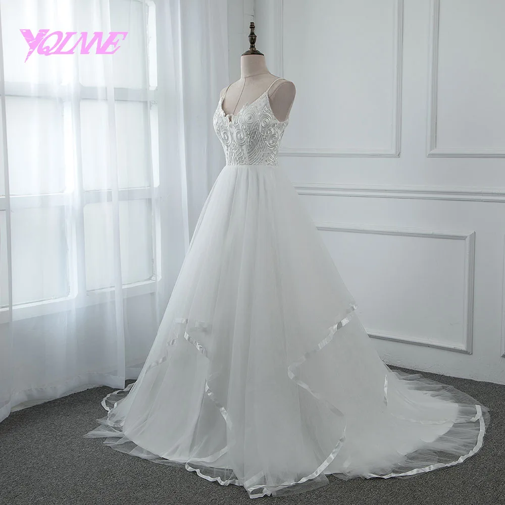 YQLNNE 2018 Vestido De Noiva простое кружевное Тюлевое свадебное платье спагетти|Свадебные
