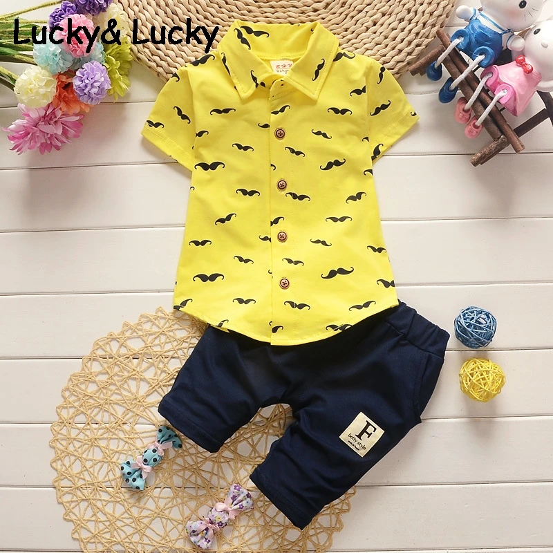Baby boy clothes cotton baby clothing set short sleeve Beard printed casual style |