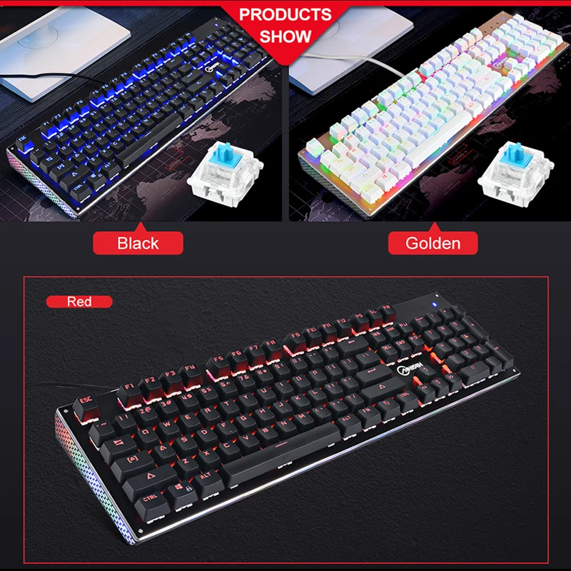 CK104 RGB Mechanical Anti-ghosting Anti-skid 104keys Backlight Egonormic Wired USB Water&amp Dust Proof Gaming Keyboard PC Gamer |