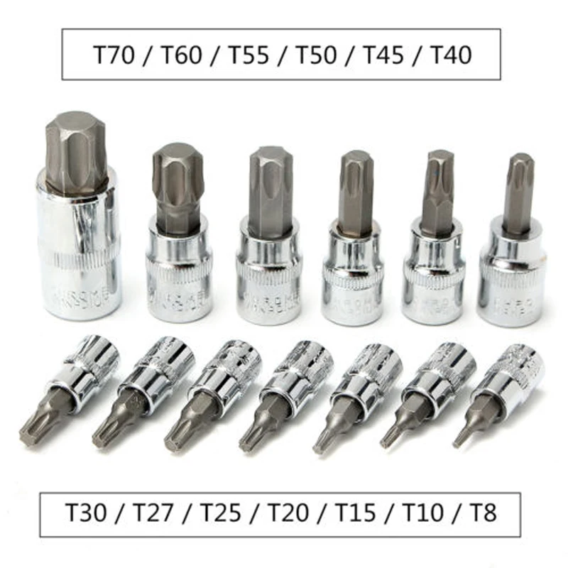 13 шт. 1 комплект 1/4 &quot3/8&quot 1/2 &quotПривод вскрытия доказательство Torx Star Bit Socket Kit Set