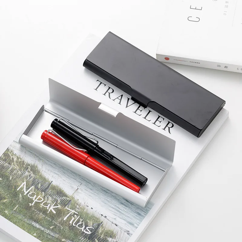 Простой черный белый Футляр для ручек Металлический футляр карандашей японский