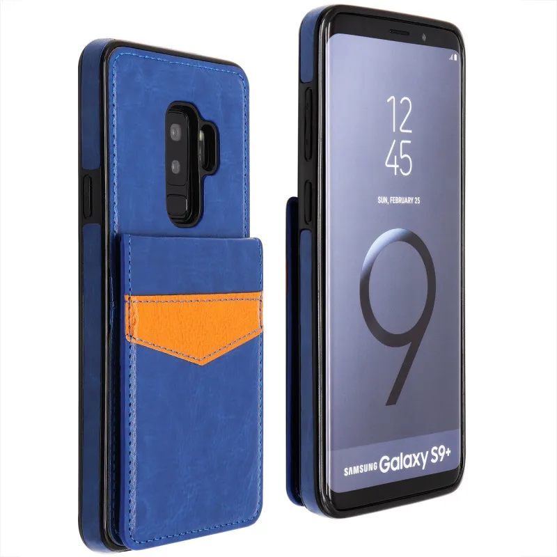 Чехол на заднюю панель для samsung Galaxy S9 S8 Plus S6 S7 Edge Premium из искусственной кожи держатель для карт откидная подставка чехол для samsung S9+ S8+ Note8 чехол - Цвет: Синий